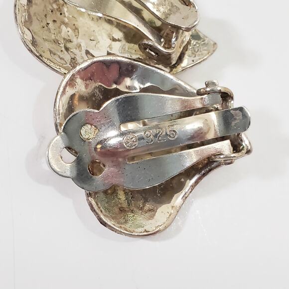 Sterling Silver Hammered Heart Clip Earrings 7 Grams - Picture 4 of 5